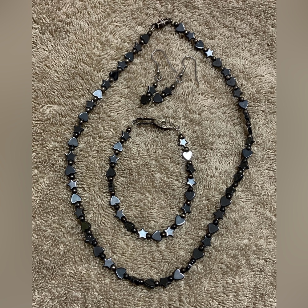 Vintage Stars & Hearts Necklace Bracelet Earrings Set
